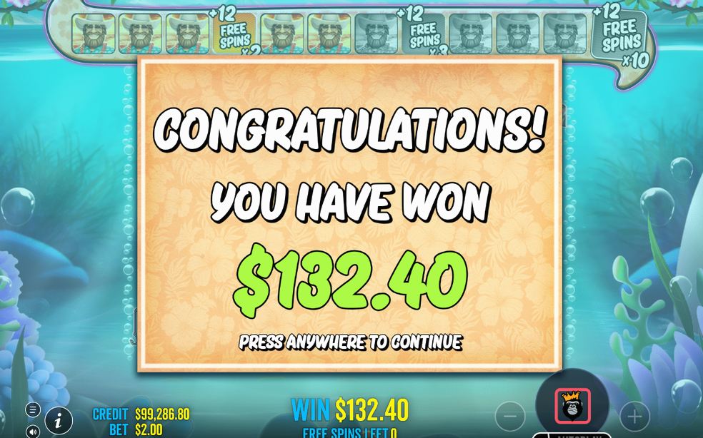 Win screen with the payout in A$ after a spin